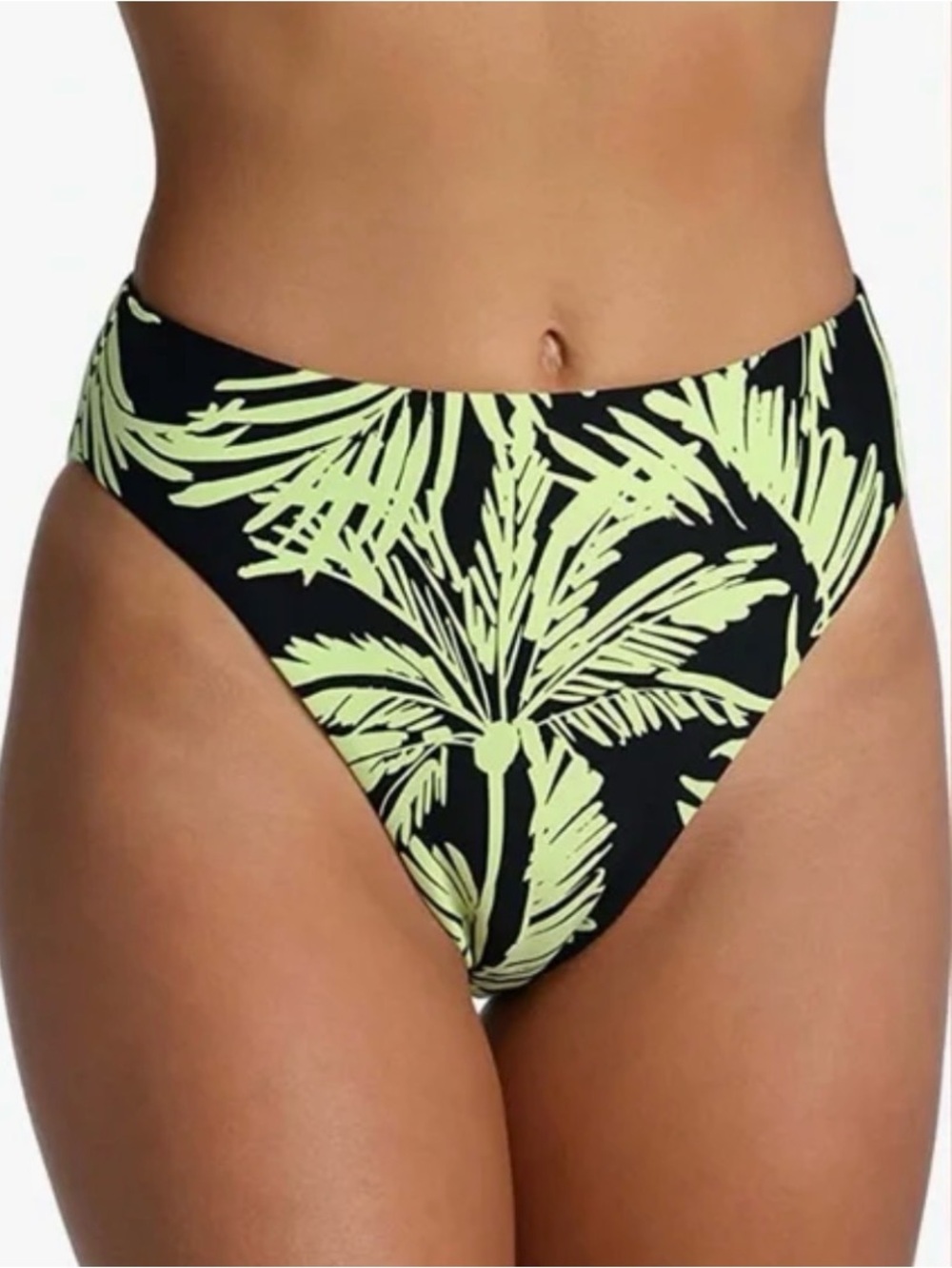 Citrus High-Waist Reversible Black & Lime Palm Print Bikini Bottom NWT - Size S
